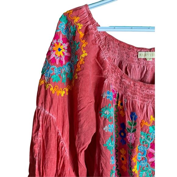 Ruby Yaya Boho Peasant Blouse Pink Multicolor Embroidered Tunic Top Women’s M - Picture 4 of 8